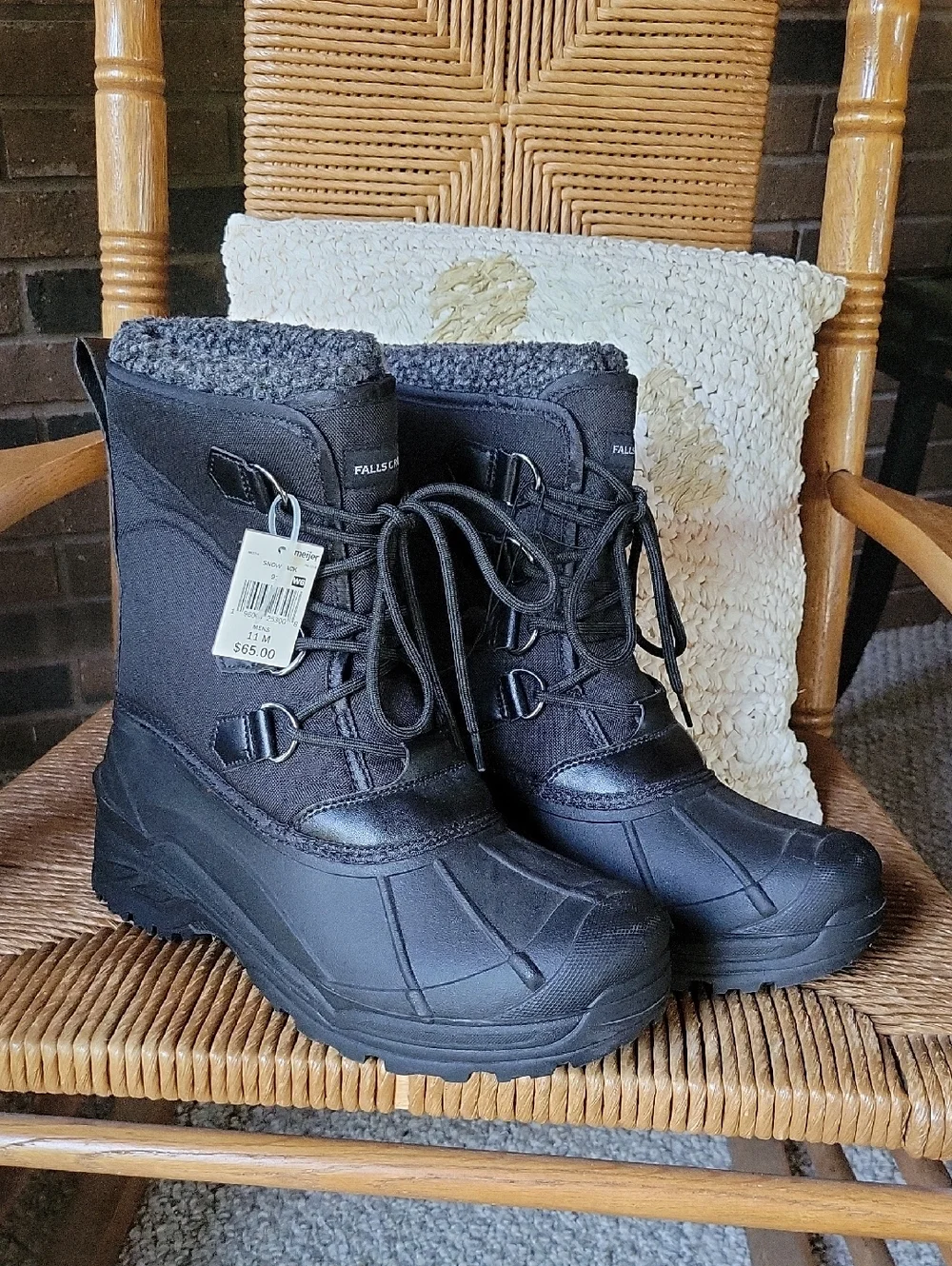 Falls Creek Black Lace-Up Insulated Snow Boots with Faux-Fur Cuff, Snowpack, 11M
